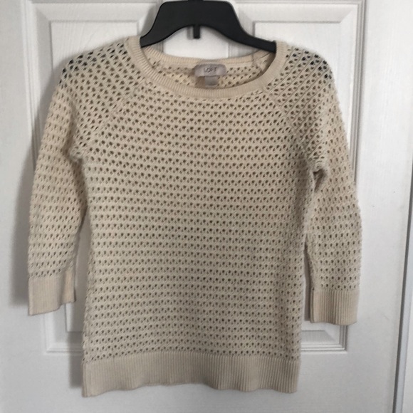 ANN TAYLOR LOFT Beige Chunky Knit Net Sweater SMALL - Picture 2 of 7